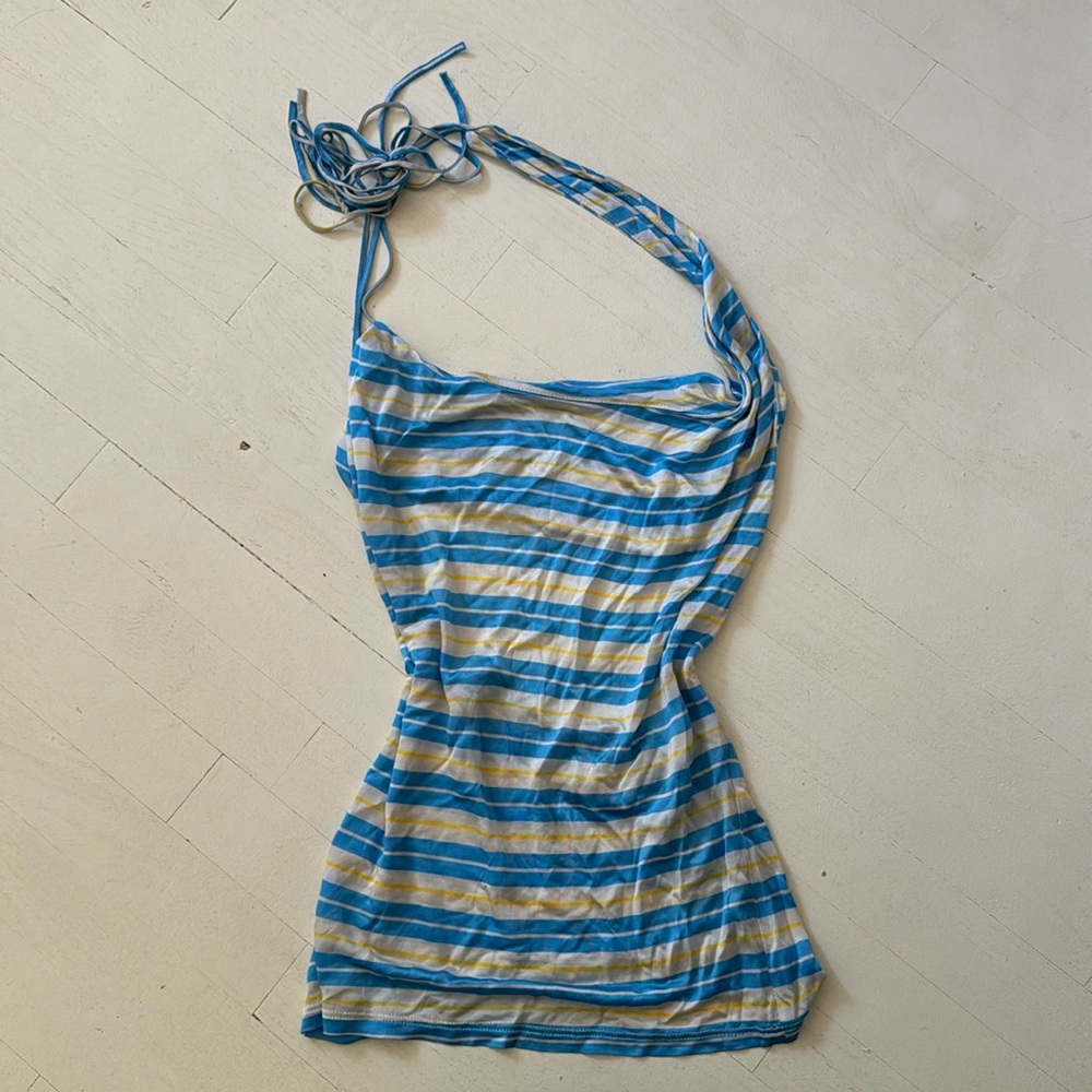 Versus Versace blue and yellow striped halter top
